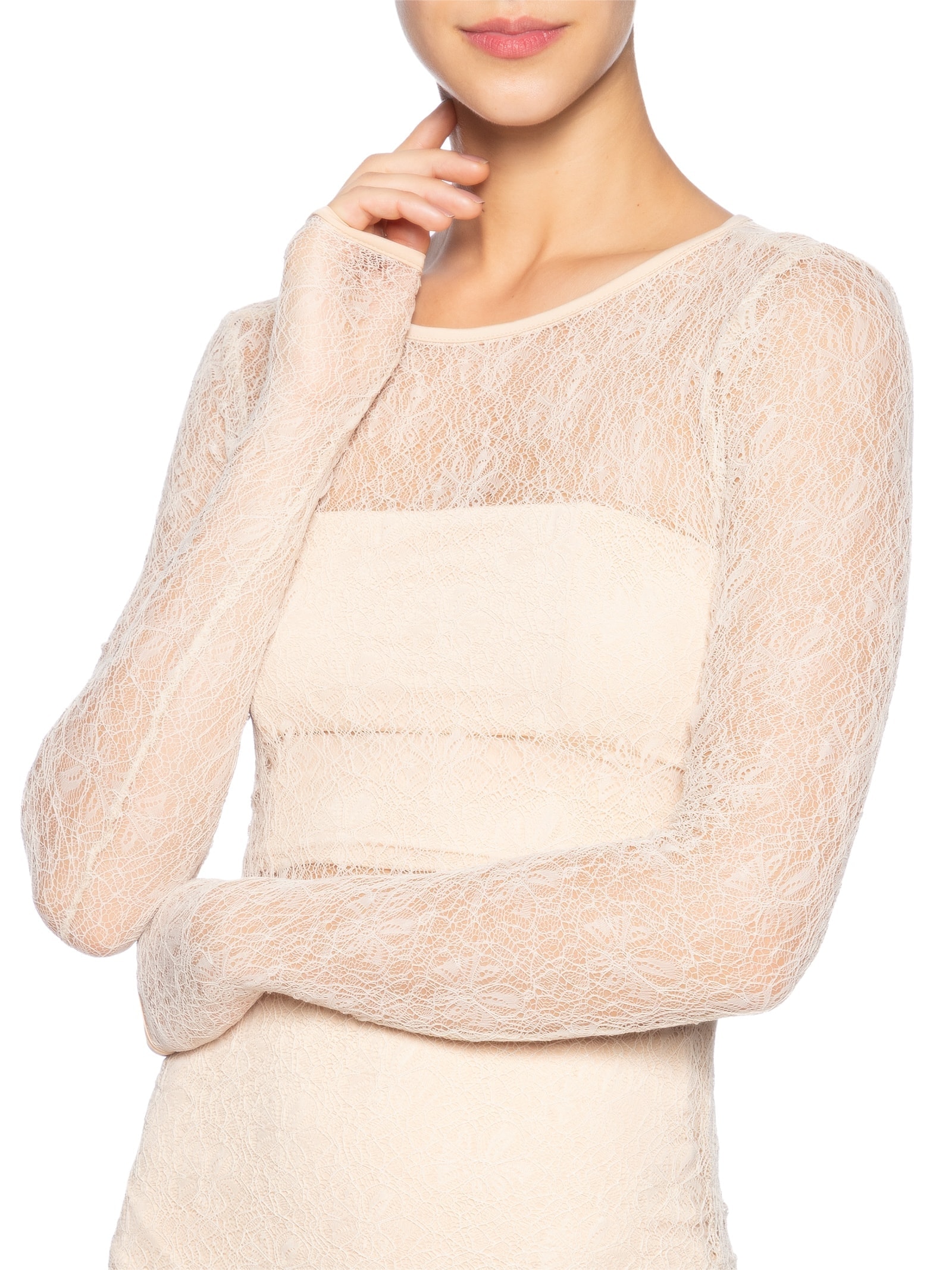 Vestido Midi Com Fenda Nas Costas Em Renda Bege '2Essential