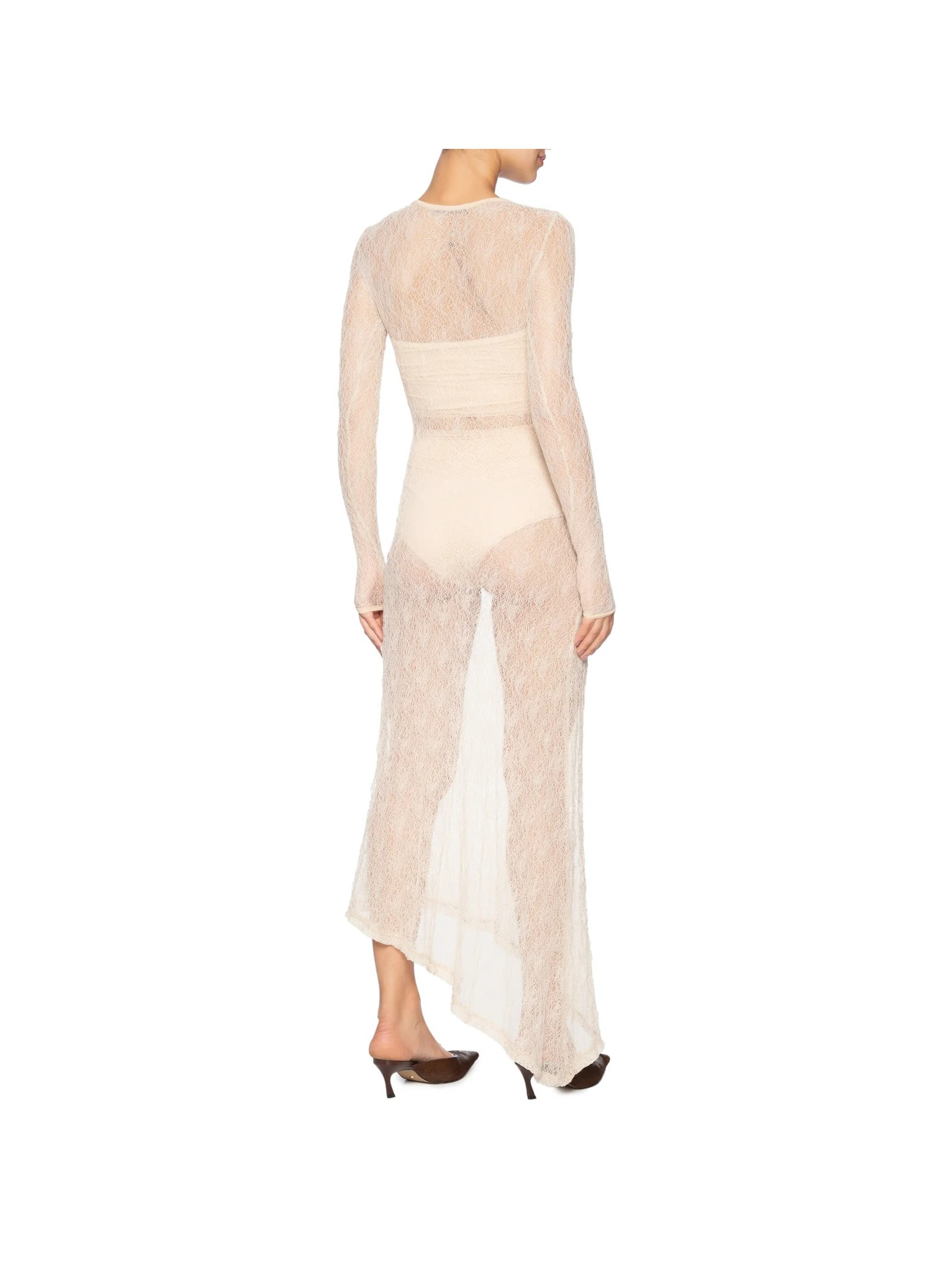 Vestido Midi Com Fenda Nas Costas Em Renda Bege '2Essential