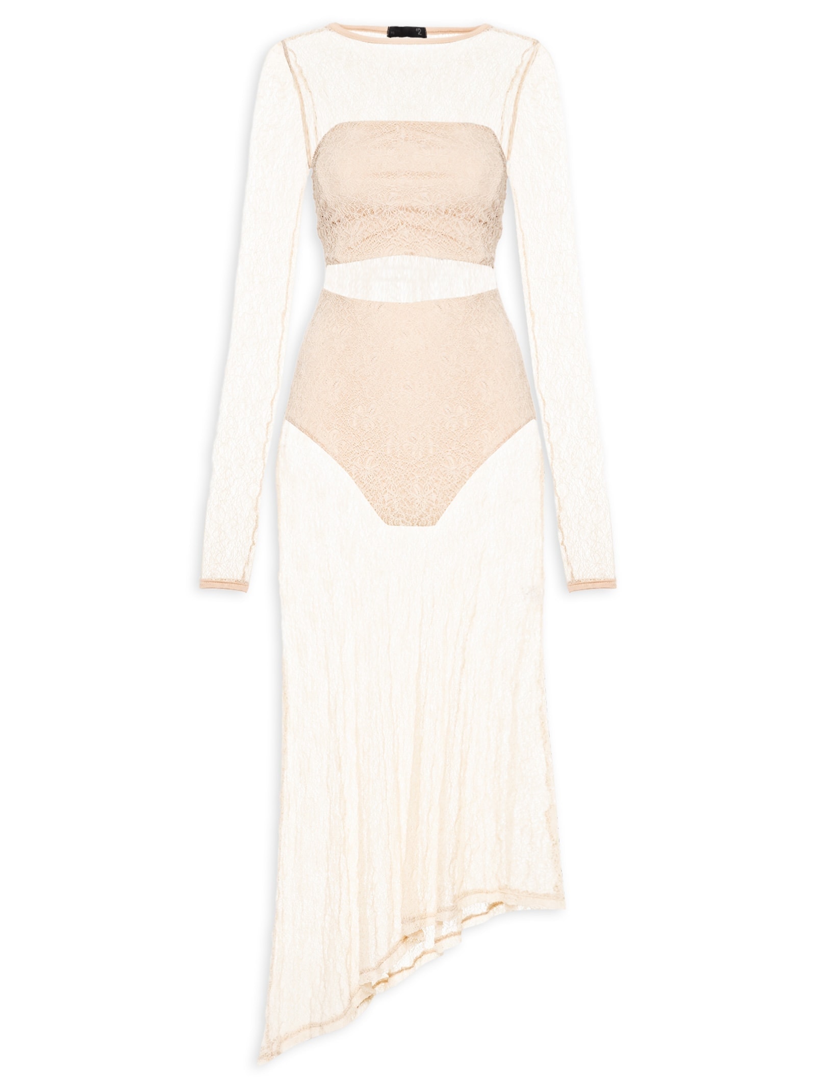 Vestido Midi Com Fenda Nas Costas Em Renda Bege '2Essential