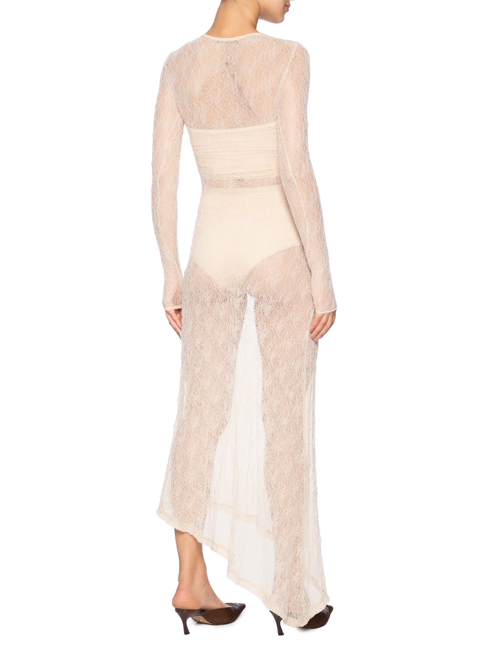 Vestido Midi Com Fenda Nas Costas Em Renda Bege '2Essential