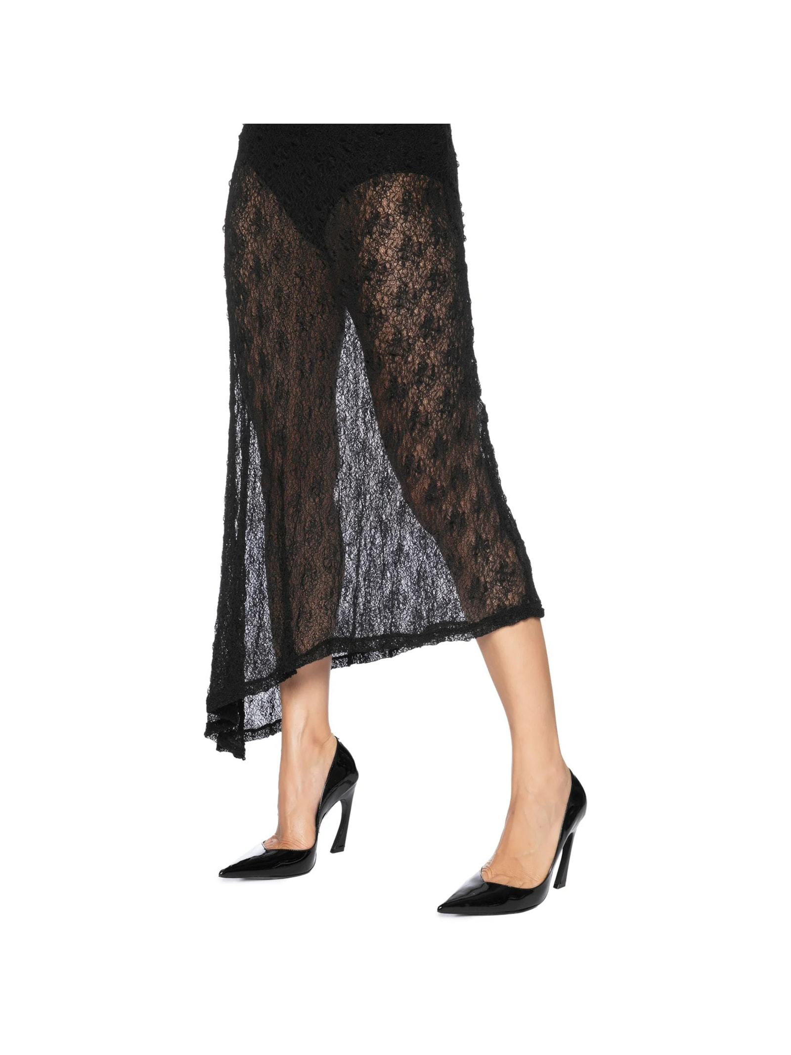 Vestido Midi Com Fenda Nas Costas Em Renda Preto '2Essential