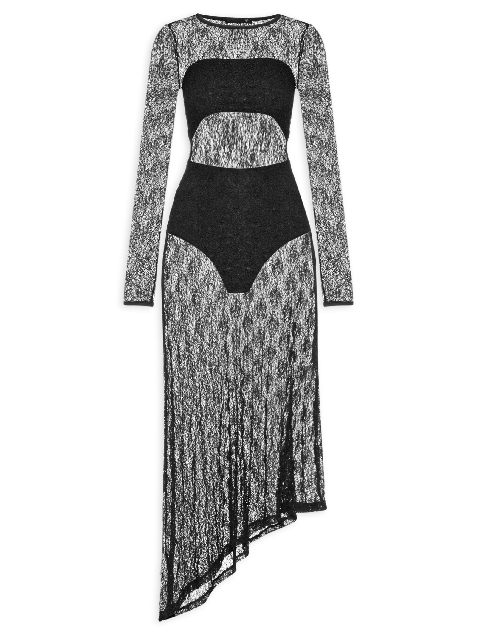 Vestido Midi Com Fenda Nas Costas Em Renda Preto '2Essential