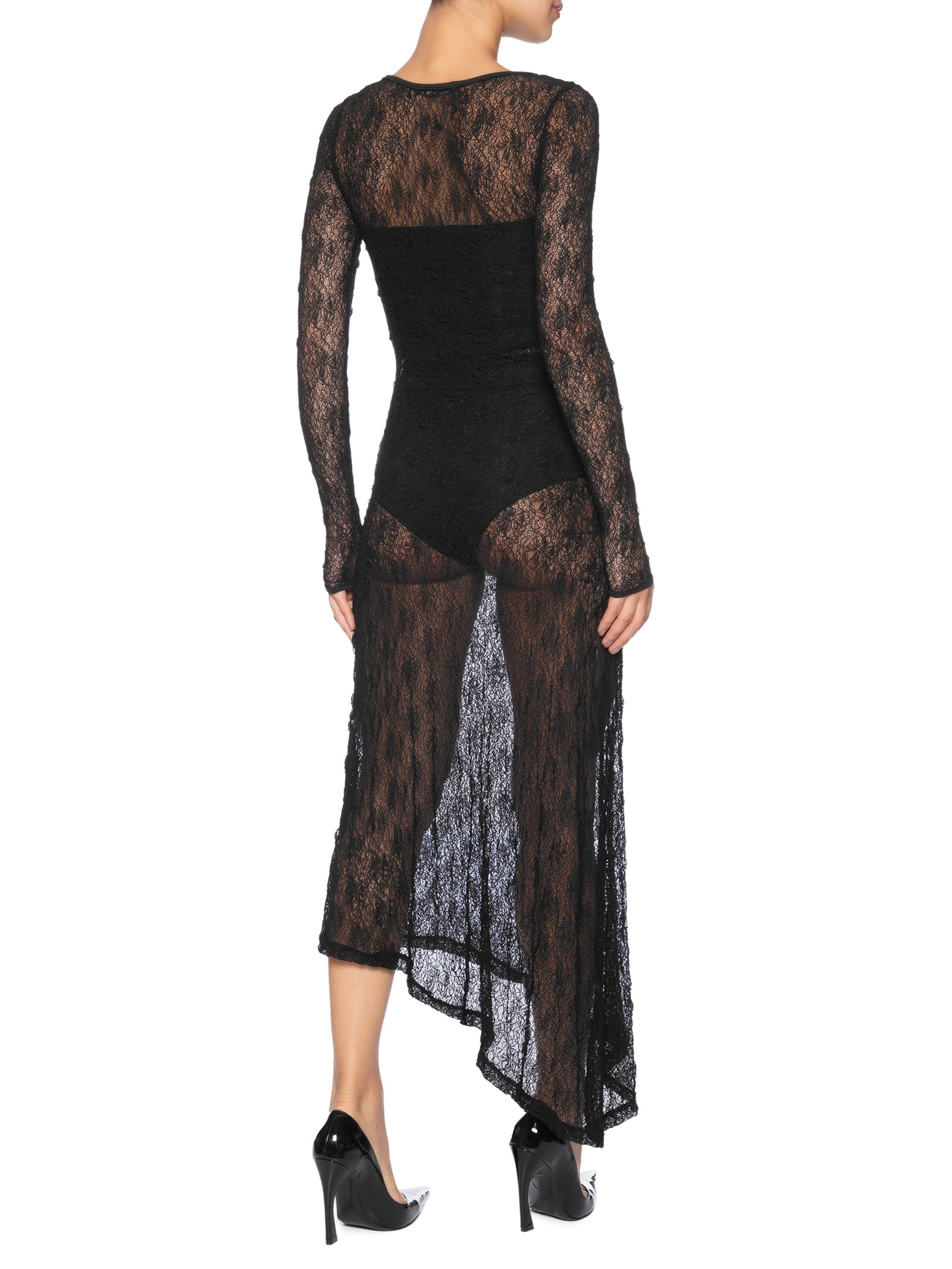 Vestido Midi Com Fenda Nas Costas Em Renda Preto '2Essential