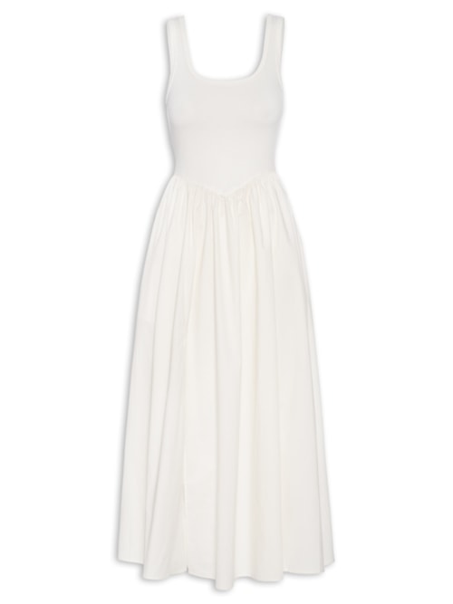 Vestido Midi Com Fenda - Off White
