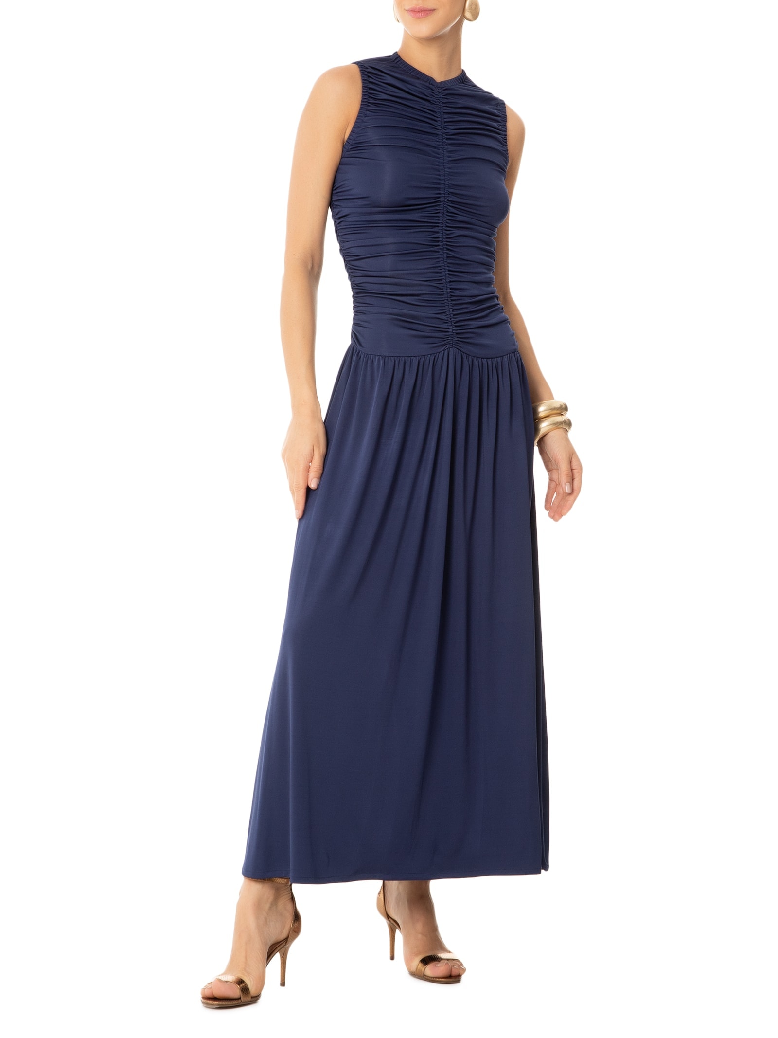 Vestido Midi Com Franzidos Azul '2Essential