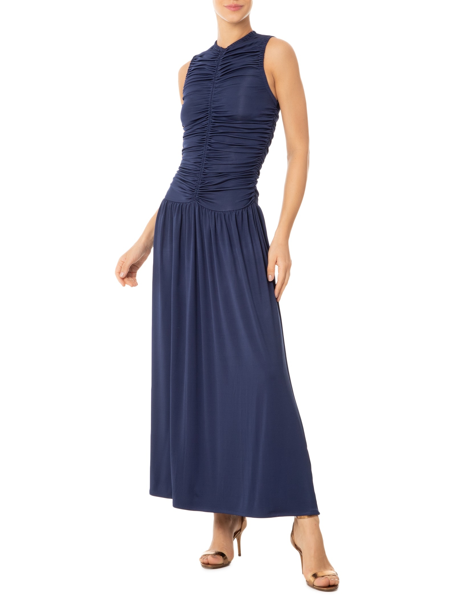 Vestido Midi Com Franzidos Azul '2Essential