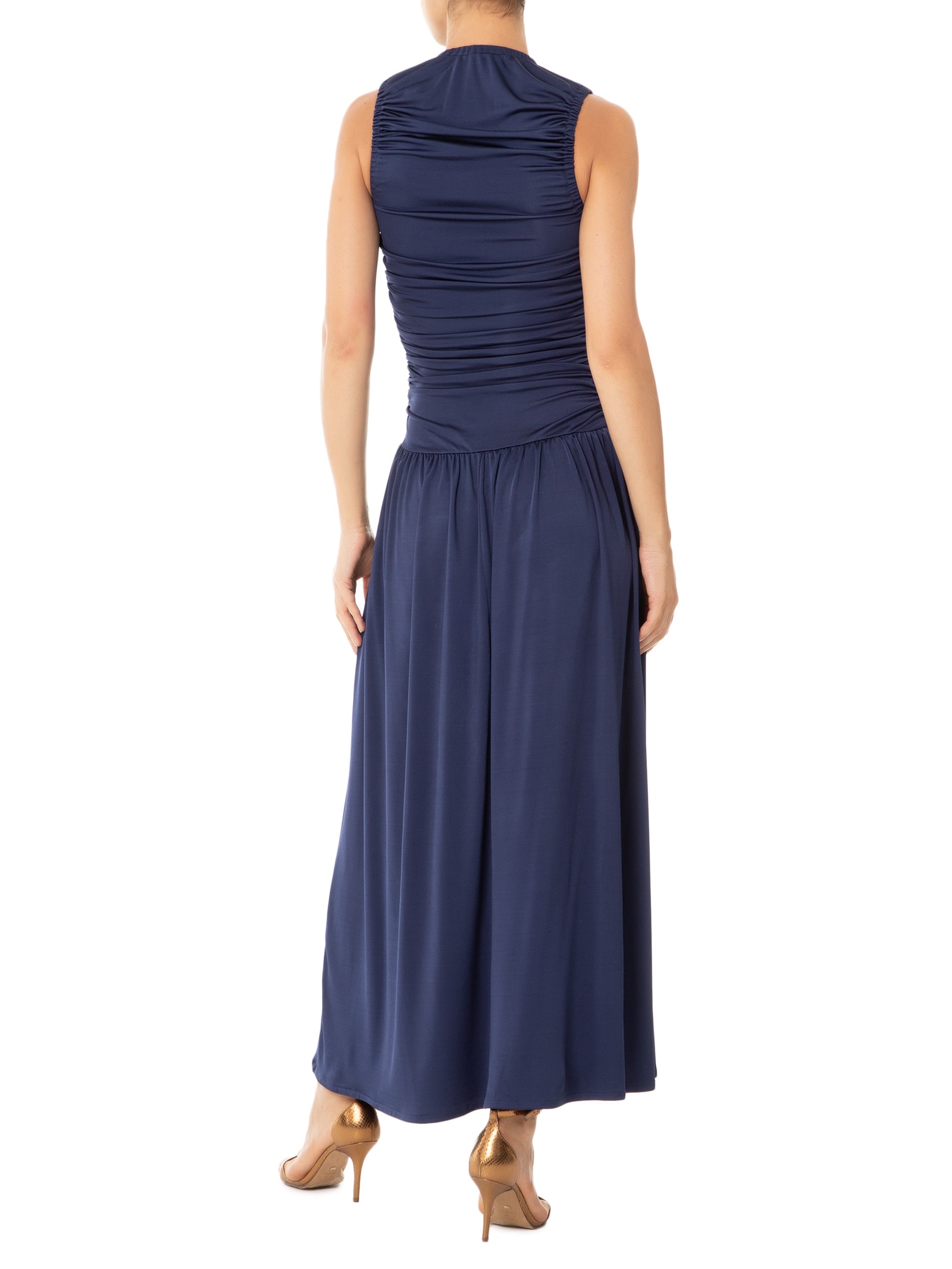 Vestido Midi Com Franzidos Azul '2Essential