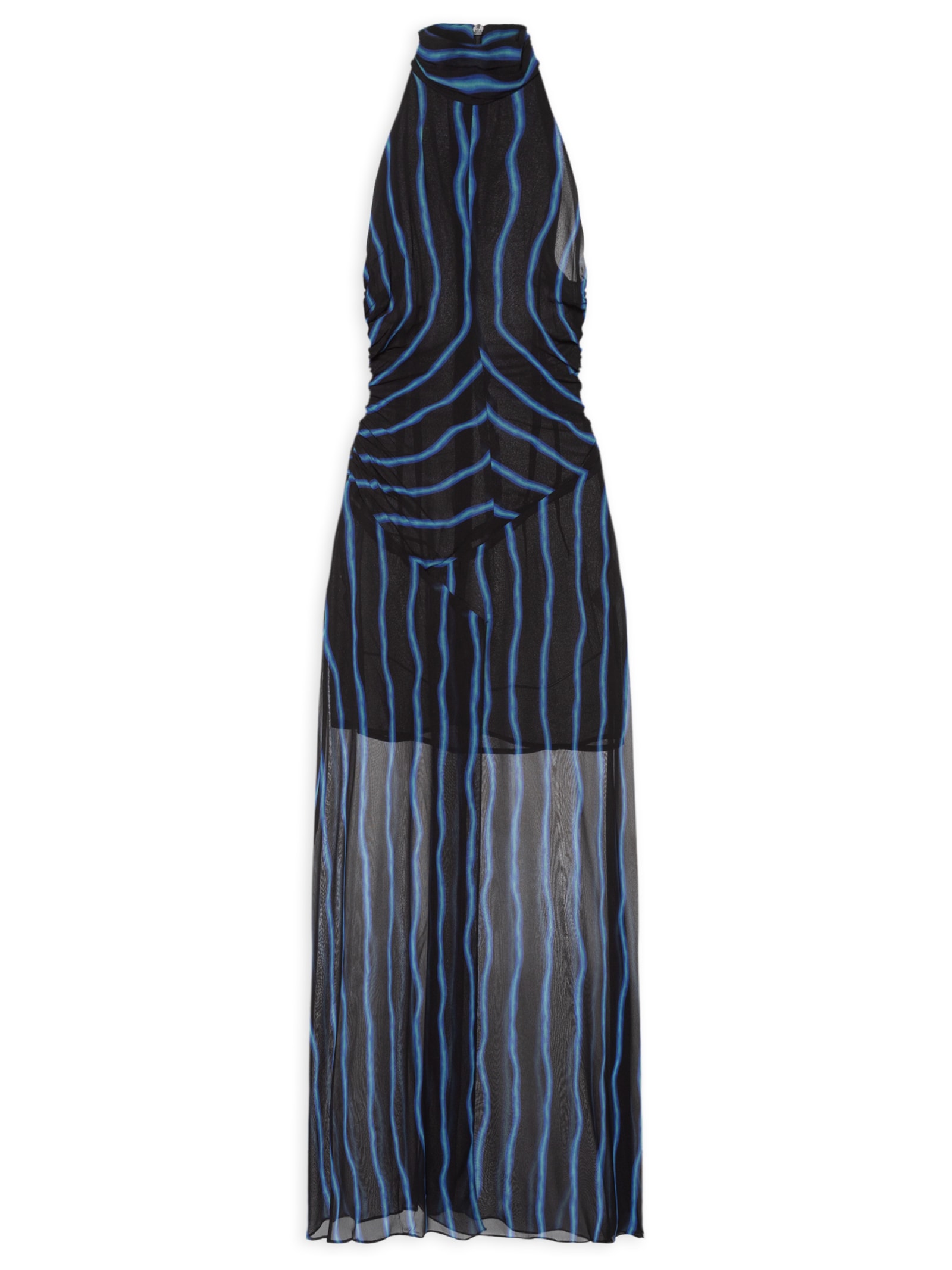 Vestido Midi Com Gola Alta Estampado Preto Animale