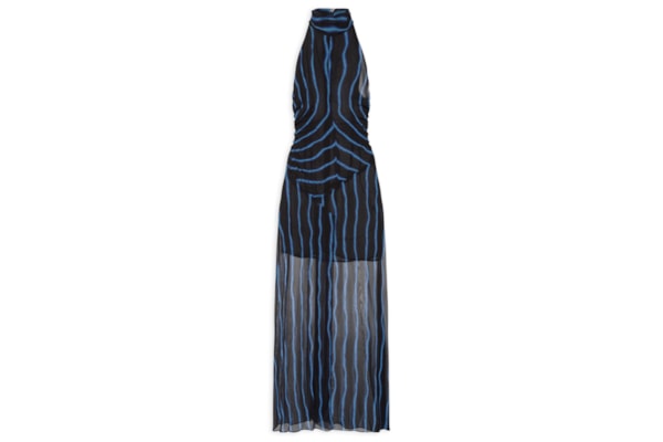 Vestido Midi Com Gola Alta Estampado - Preto