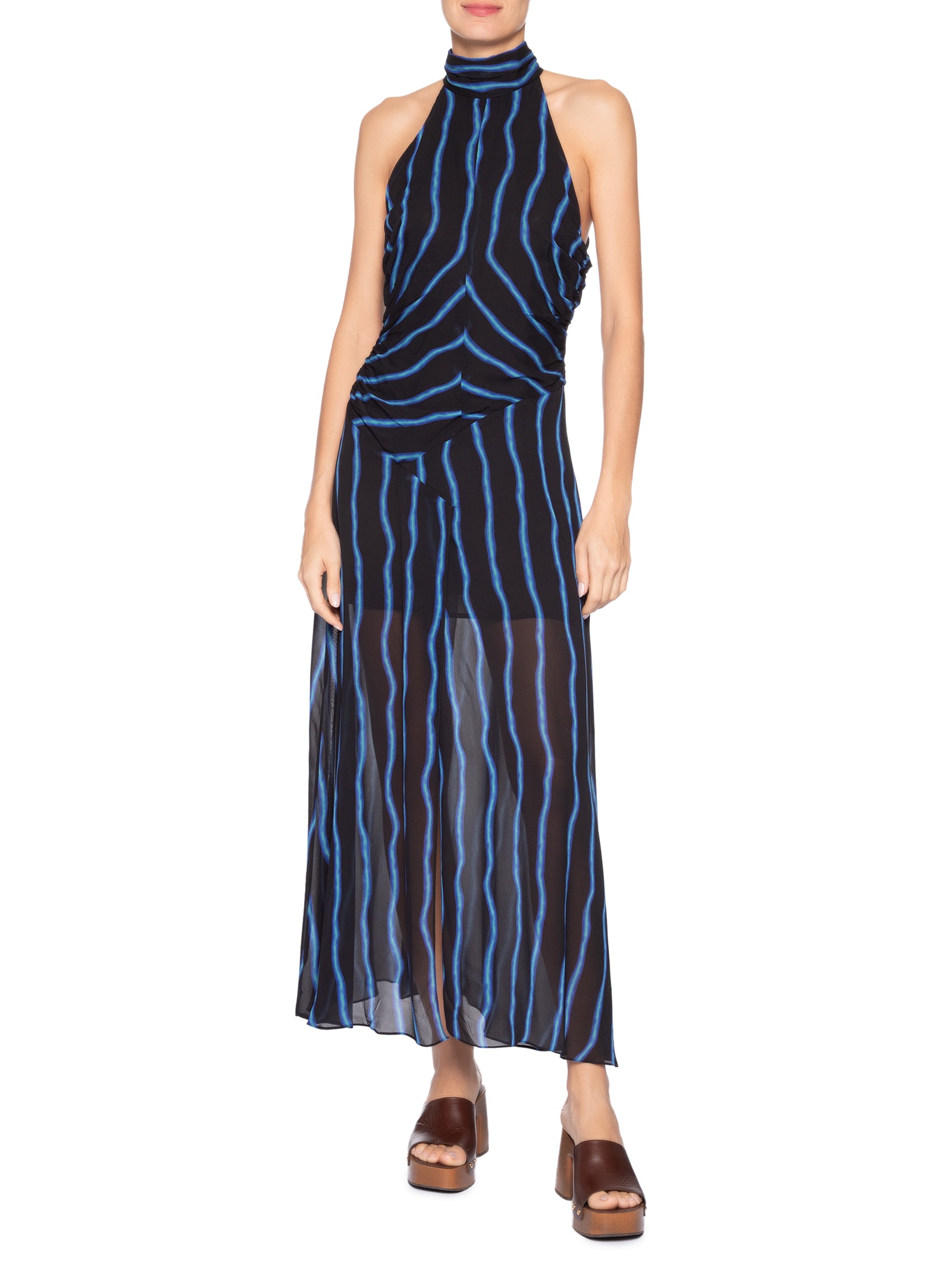 Vestido Midi Com Gola Alta Estampado Preto Animale
