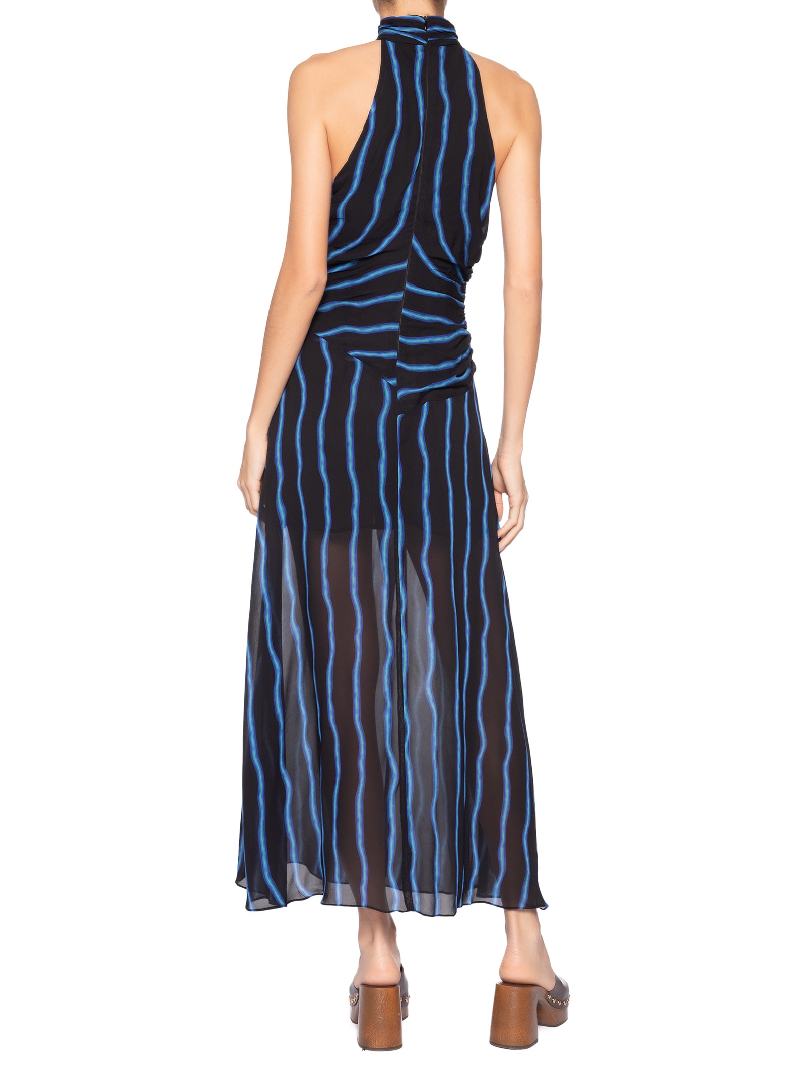 Vestido Midi Com Gola Alta Estampado Preto Animale