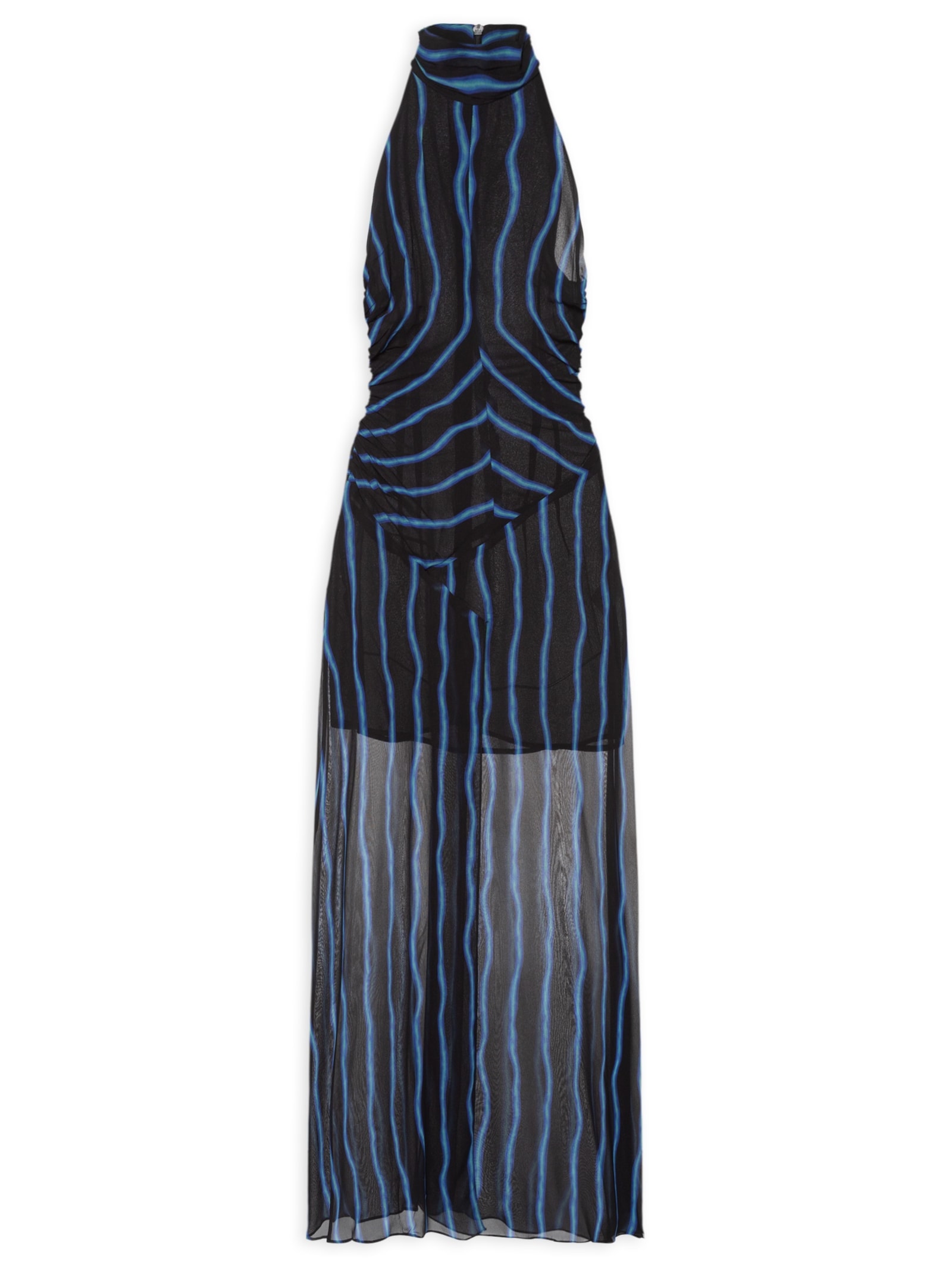 Vestido Midi Com Gola Alta Estampado Preto Animale