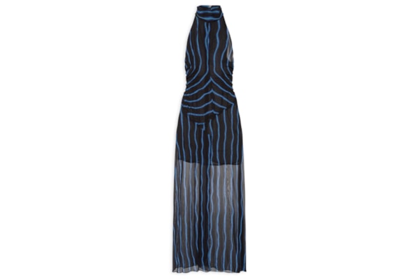 Vestido Midi Com Gola Alta Estampado - Preto
