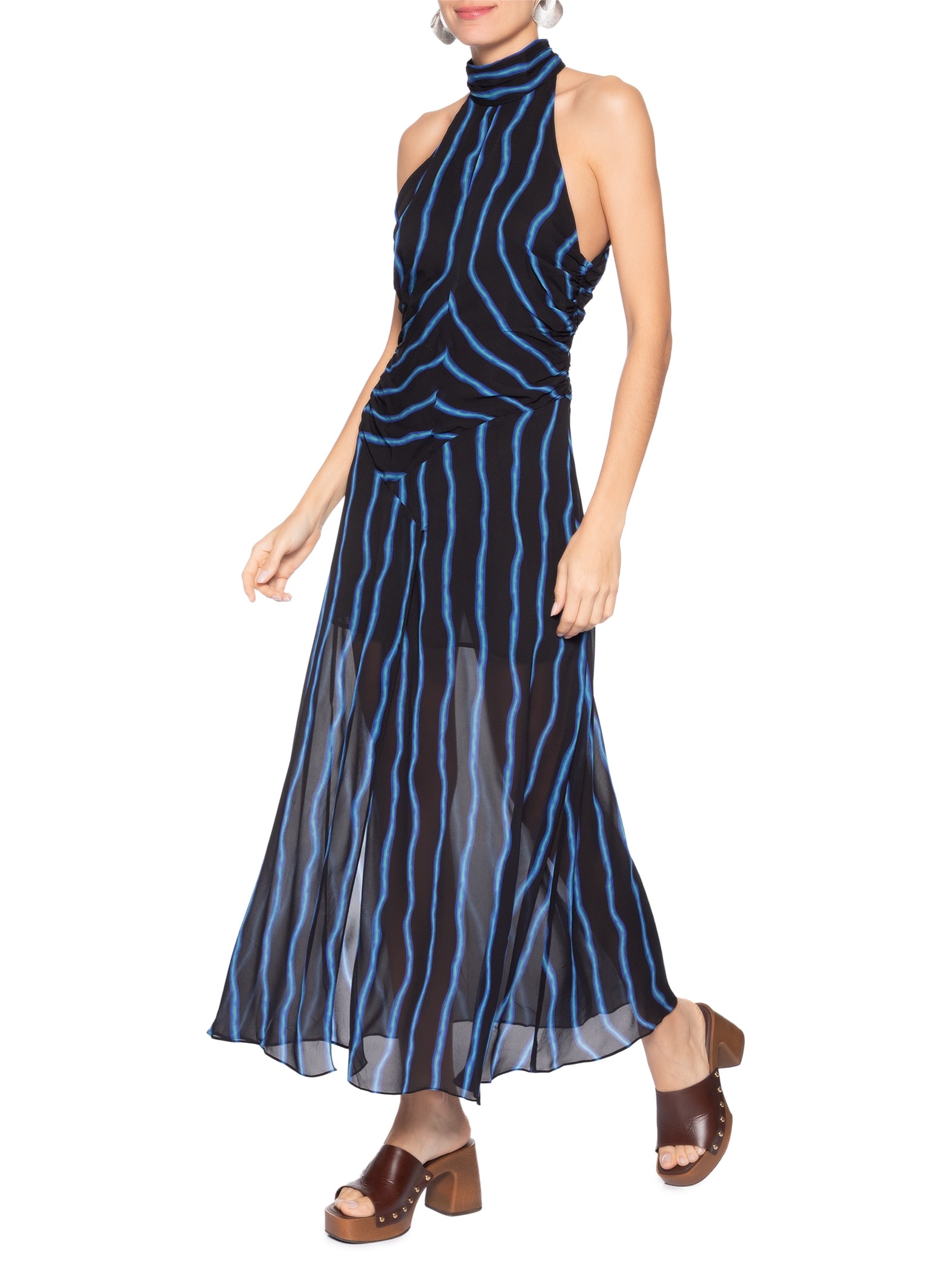 Vestido Midi Com Gola Alta Estampado Preto Animale