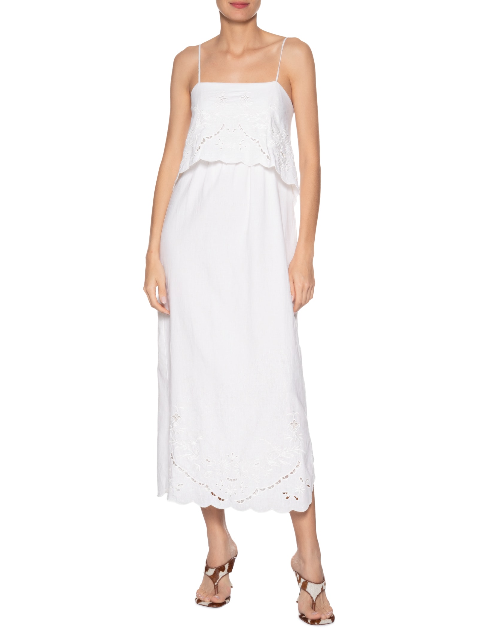 Vestido Midi Com Linho Com Top Bordado Branco Animale