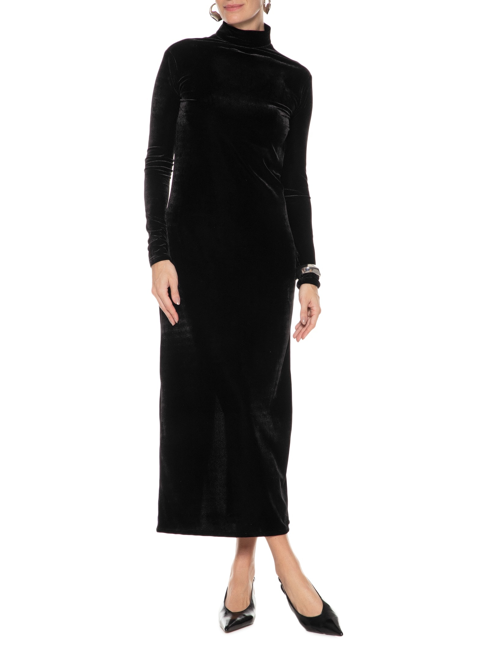 Vestido Midi Com Recorte Nas Costas Em Veludo Preto '2Essential