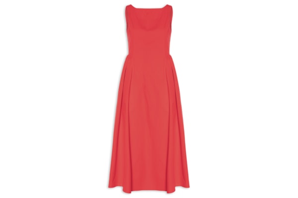 Vestido Midi Com Recortes - Vermelho