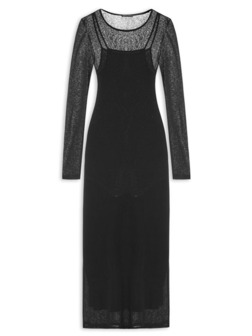 Vestido Midi Com Transparência – Preto