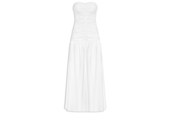 Vestido Midi Corpo Franzido - Branco