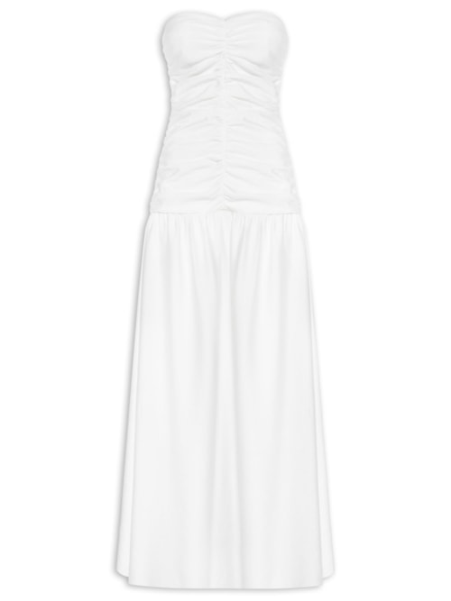 Vestido Midi Corpo Franzido – Branco