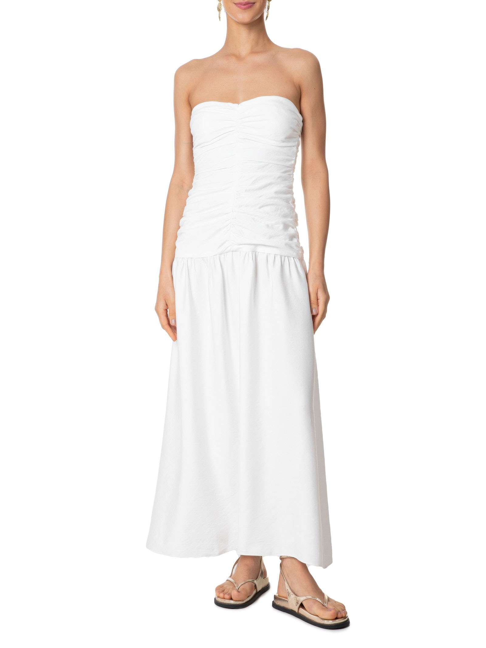 Vestido Midi Corpo Franzido Branco Dress To
