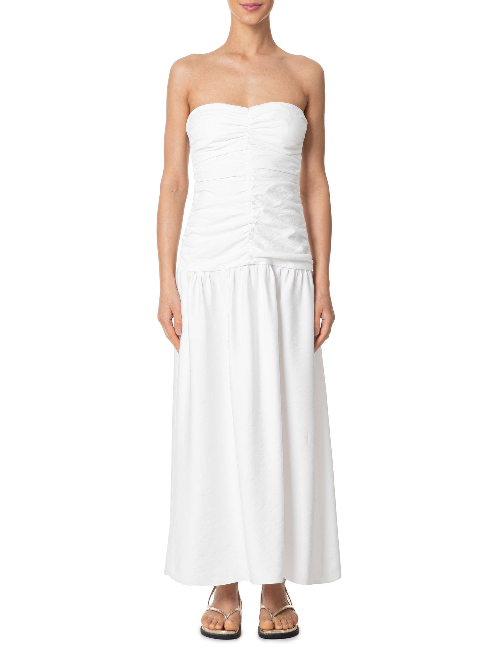 Vestido Midi Corpo Franzido Branco Dress To