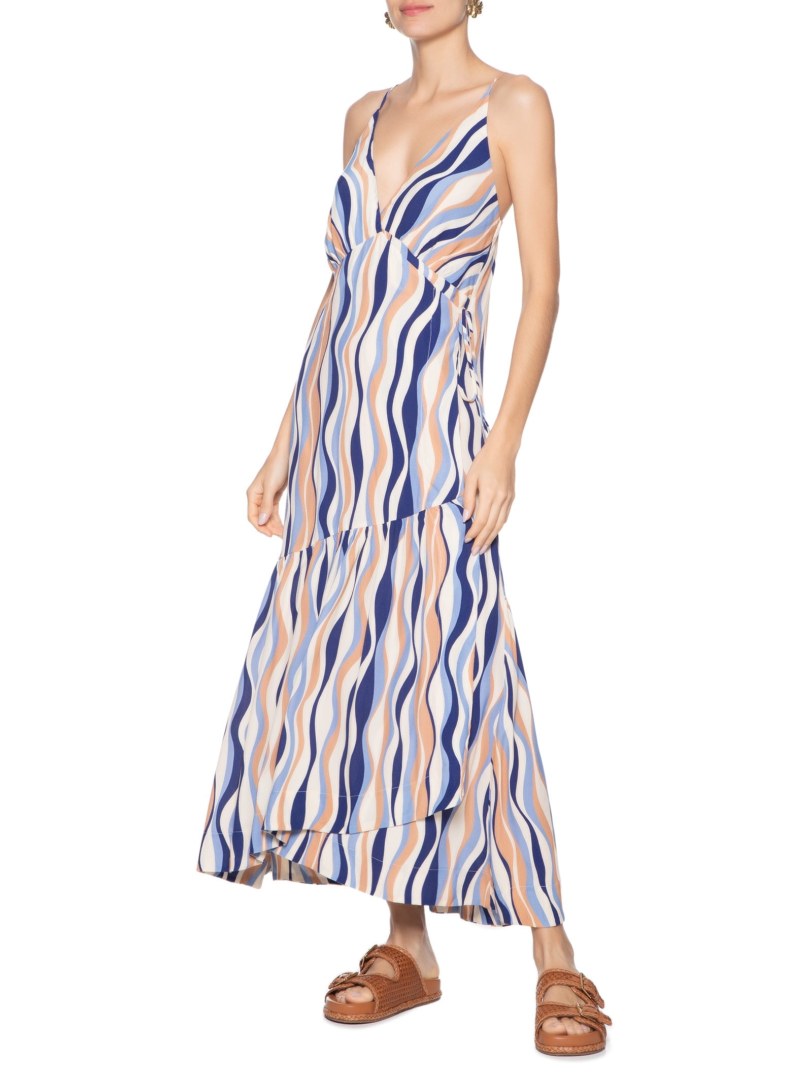 Vestido Midi Crepe Estampa Carioca Azul Dress To