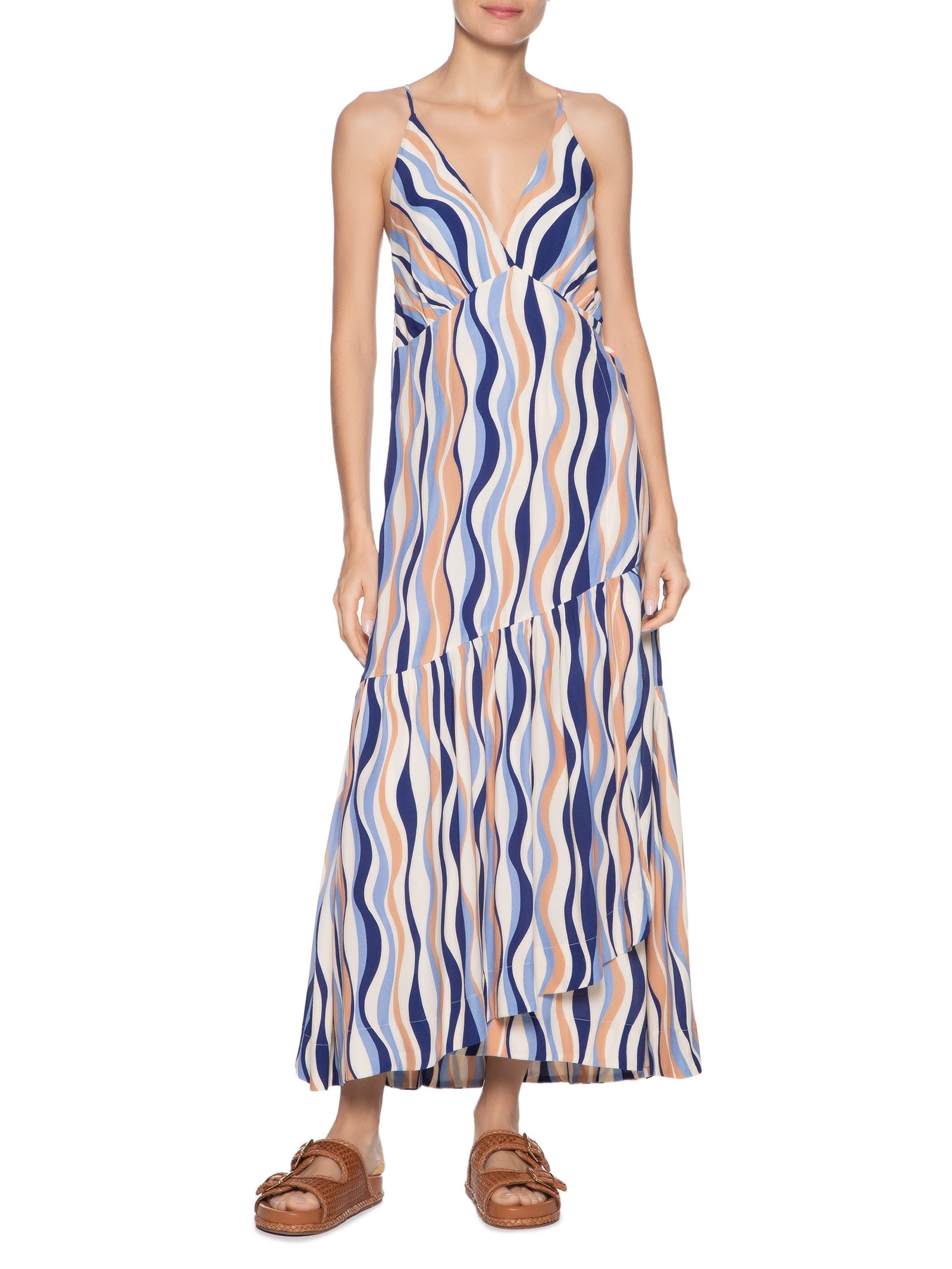 Vestido Midi Crepe Estampa Carioca Azul Dress To