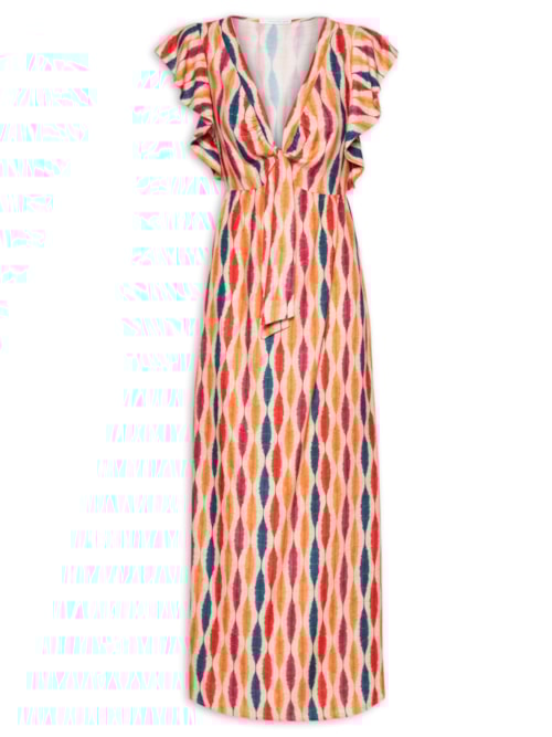 Vestido Midi Dança Das Penas – Laranja