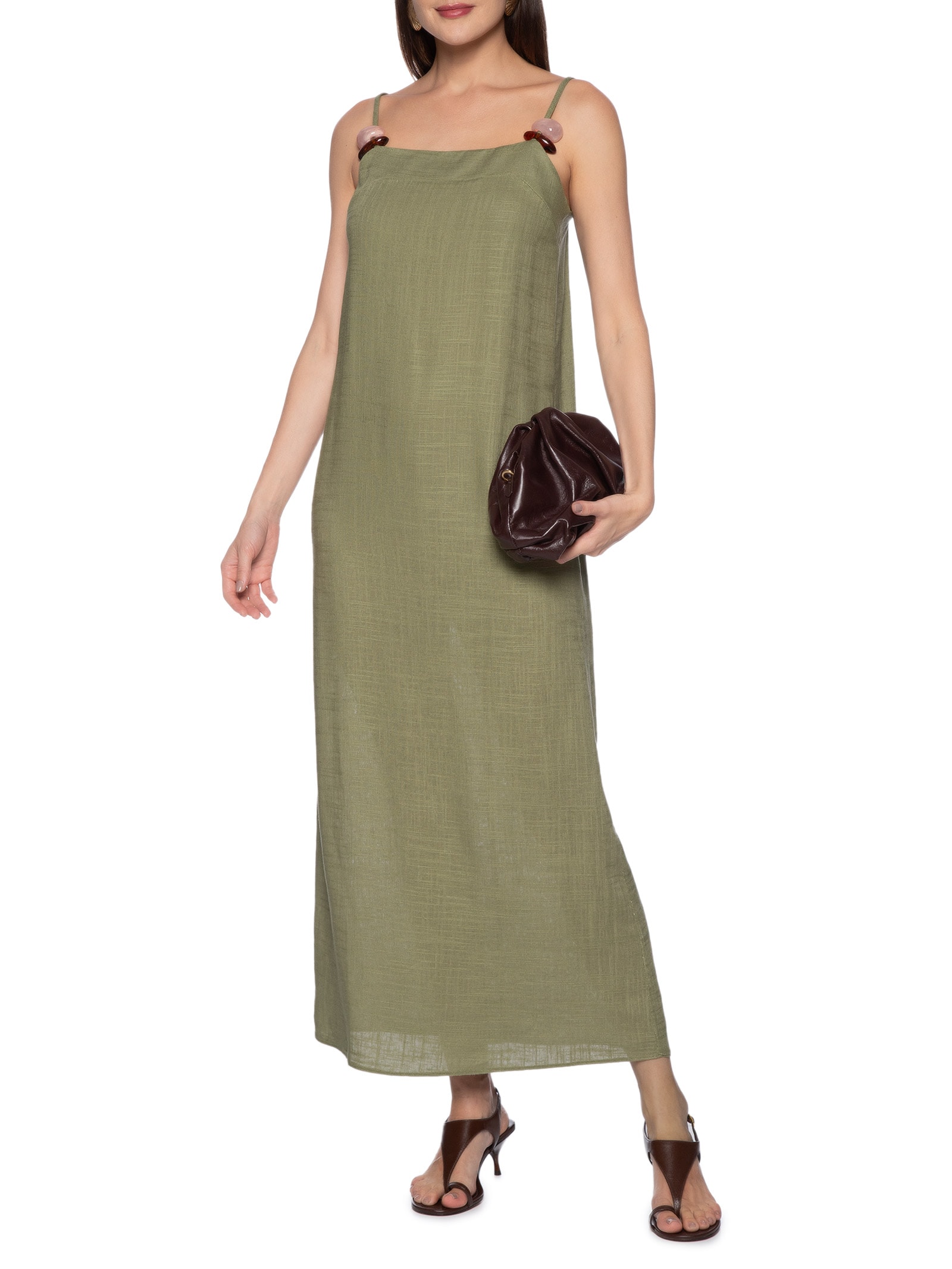 Vestido Midi De Alça Linho Verde My Favorite Things