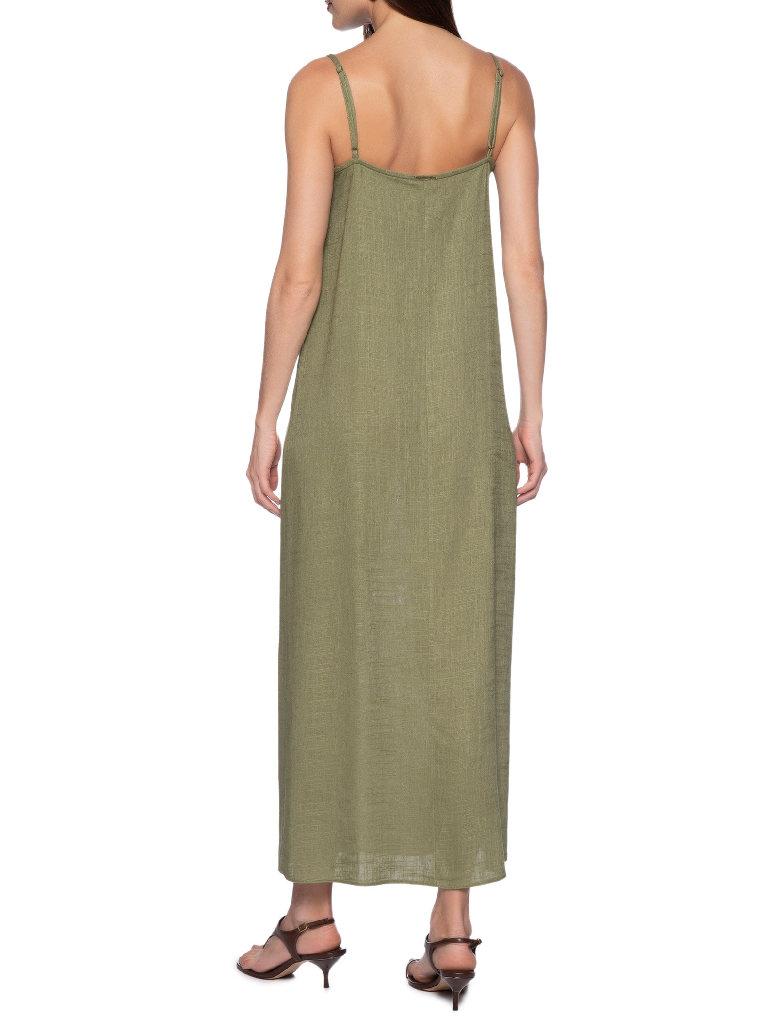 Vestido Midi De Alça Linho Verde My Favorite Things