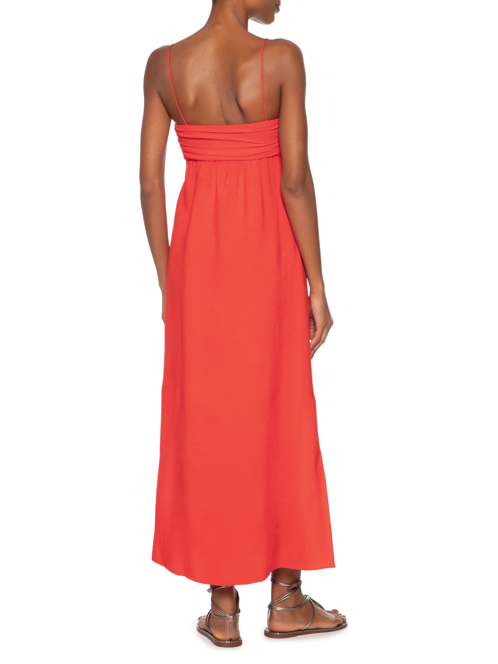 Vestido Midi De Alça Vermelho Busto Franzido Vermelho Animale