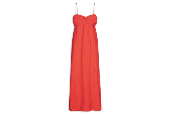 Vestido Midi De Alça Vermelho Busto Franzido - Vermelho