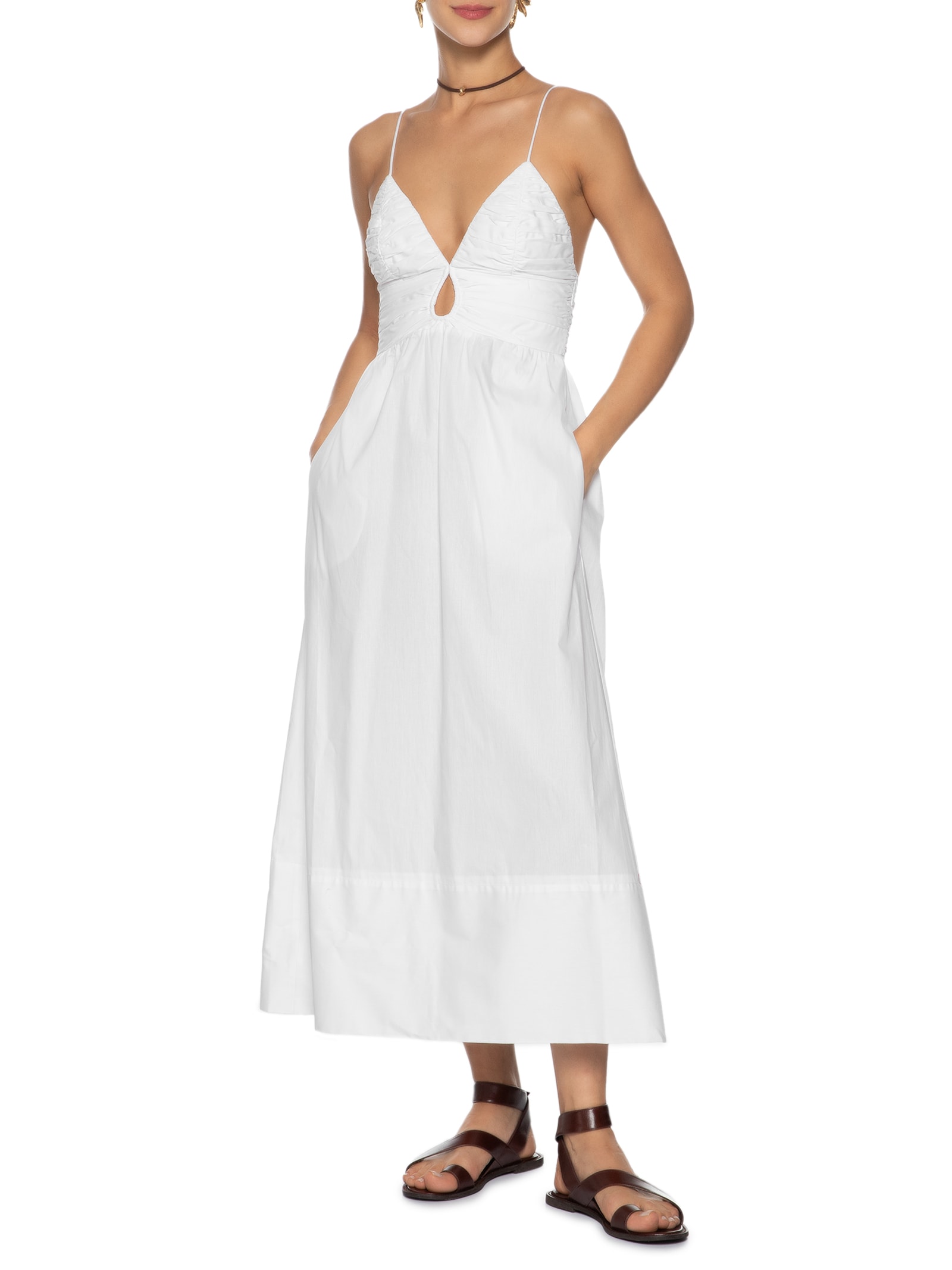 Vestido Midi De Algodão Branco Animale