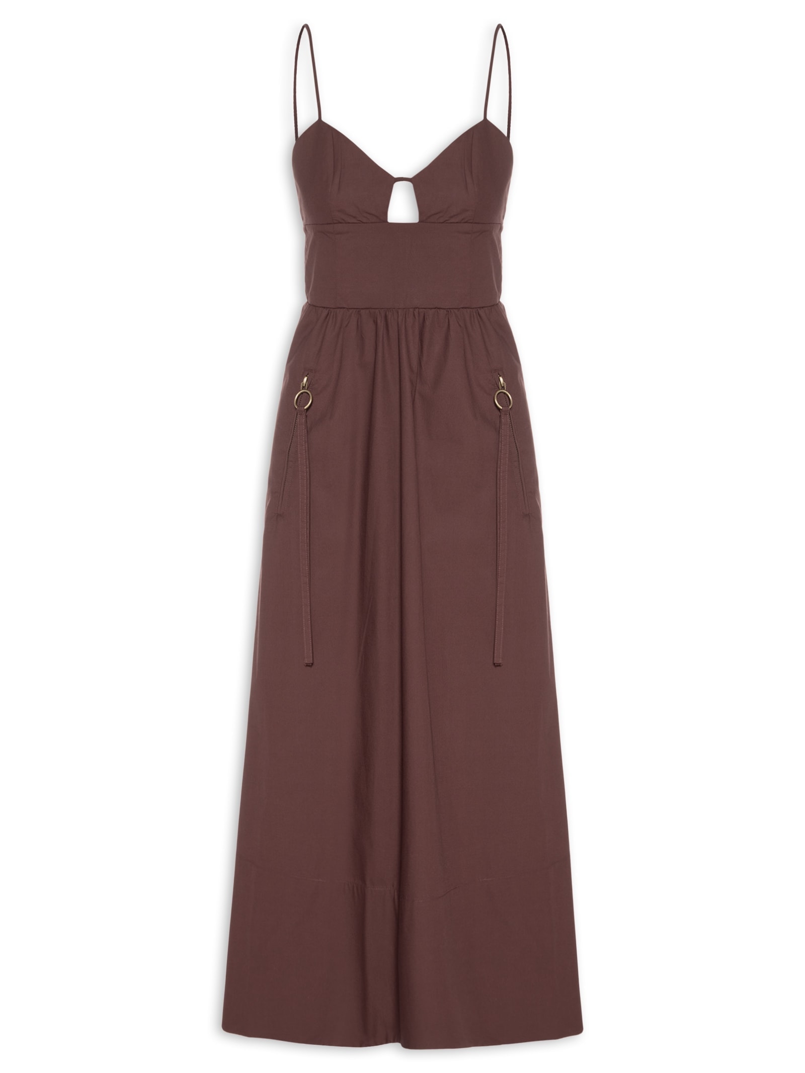 Vestido Midi de Algodão Detalhe Bolsos Marrom Animale
