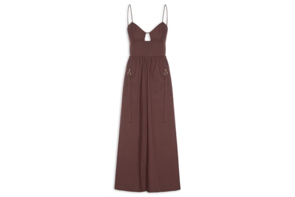 Vestido Midi de Algodão Detalhe Bolsos - Marrom
