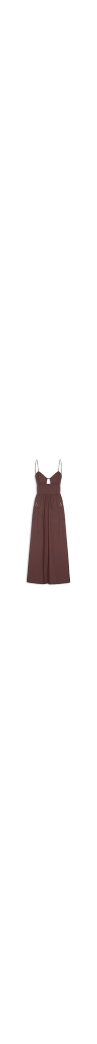 Vestido Midi de Algodão Detalhe Bolsos - Marrom