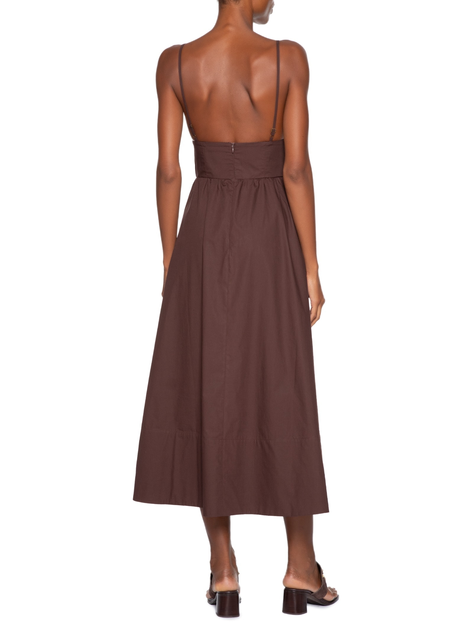 Vestido Midi de Algodão Detalhe Bolsos Marrom Animale