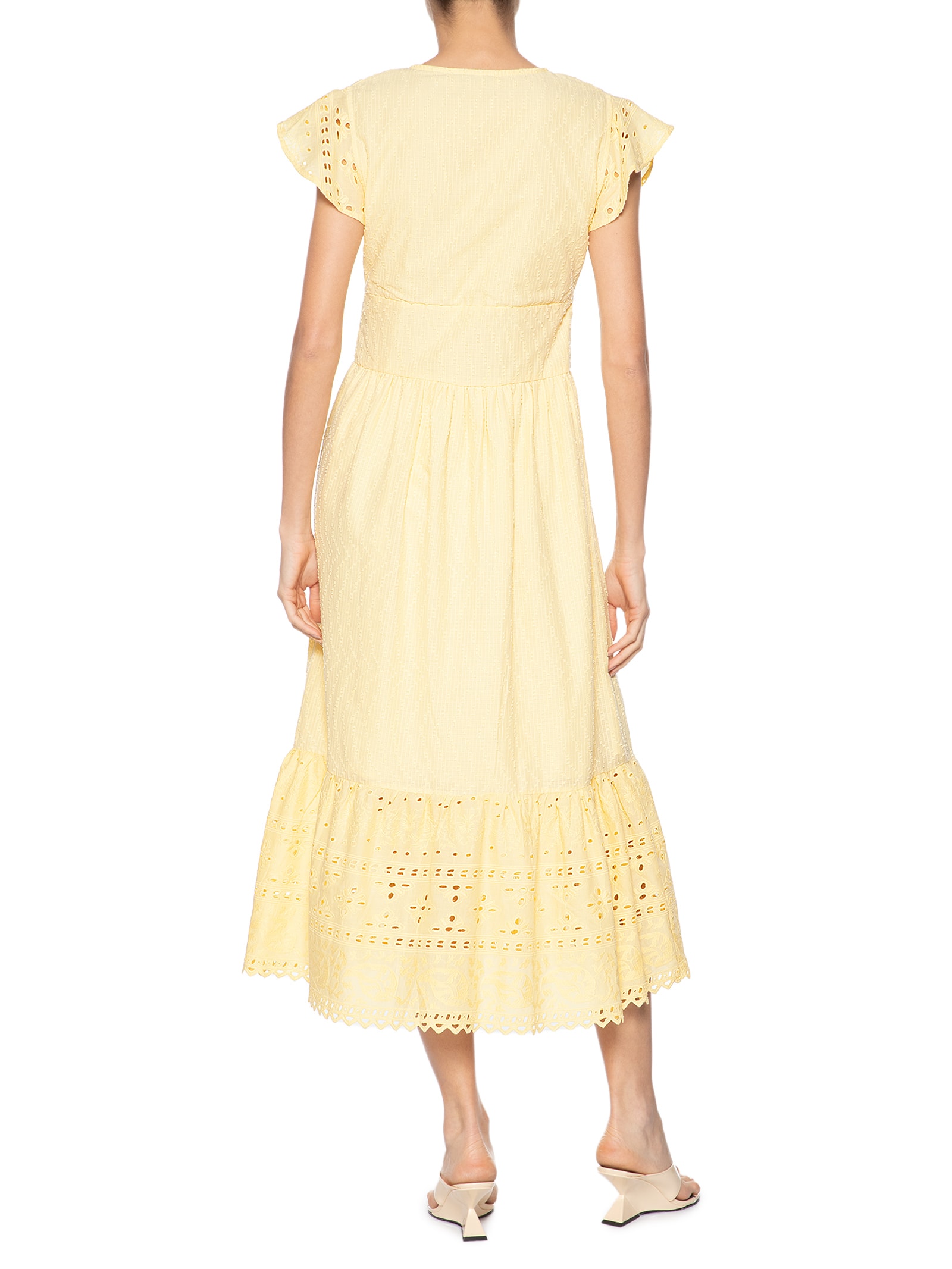 Vestido Midi De Algodão Maquinetado Amarelo Animale Jeans