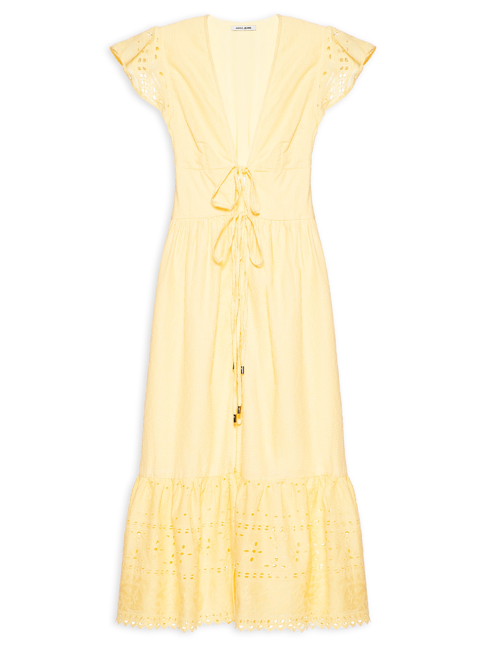 Vestido Midi De Algodão Maquinetado Amarelo Animale Jeans