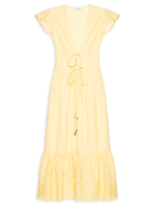Vestido Midi De Algodão Maquinetado – Amarelo