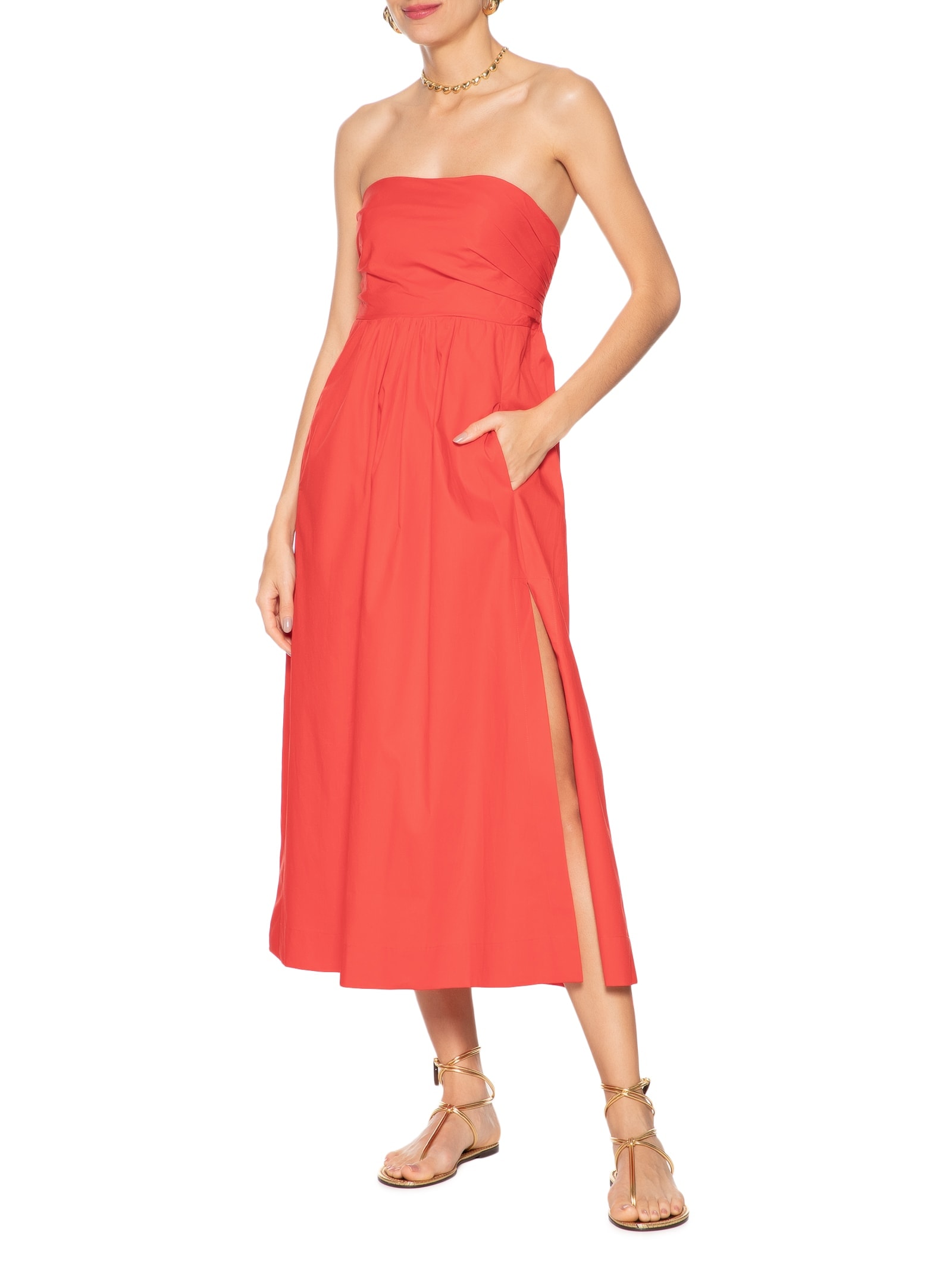 Vestido Midi De Algodão Vermelho Animale