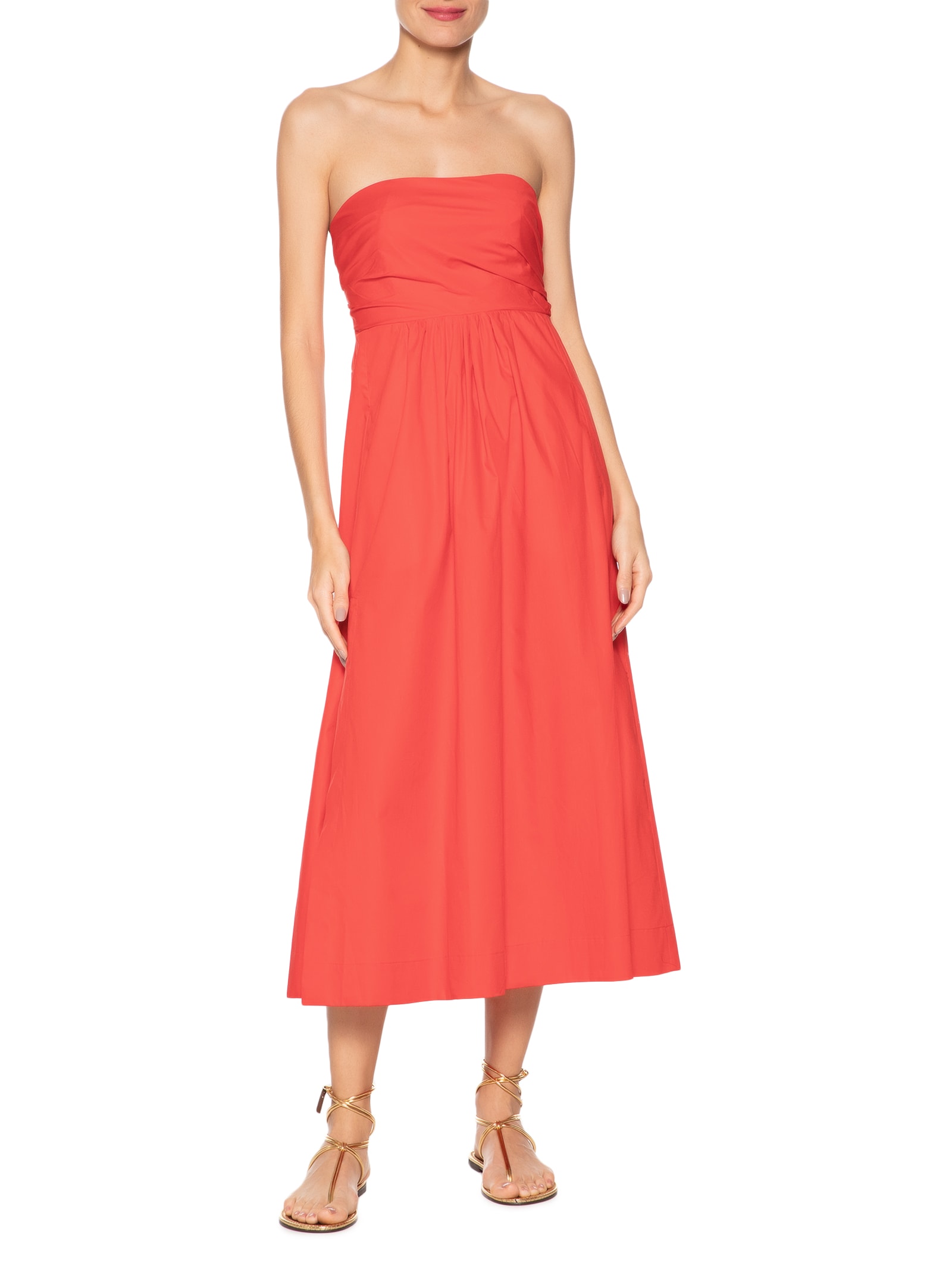 Vestido Midi De Algodão Vermelho Animale