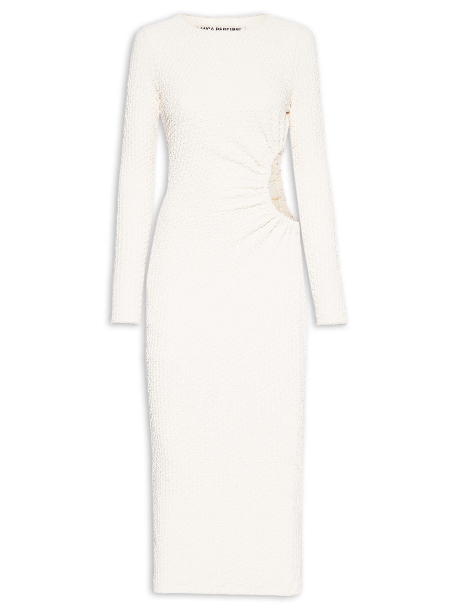 Vestido Midi de Malha Texturizada – Off White Lança Perfume