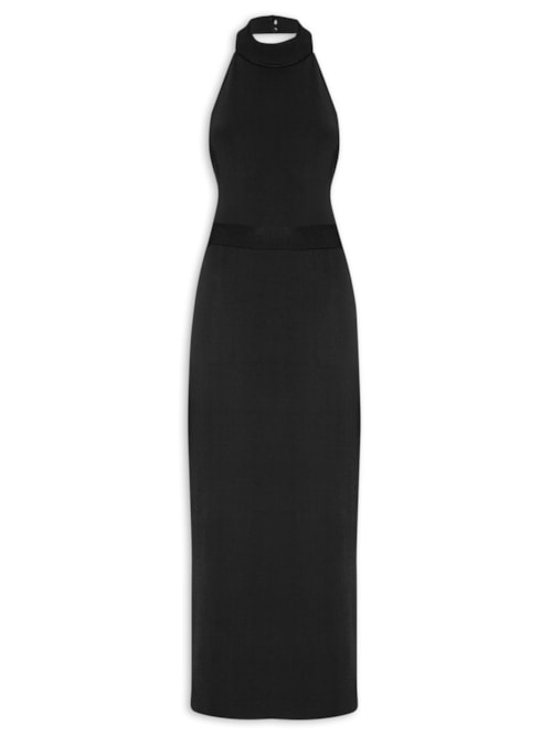 Vestido Midi De Tricot Recorte – Preto