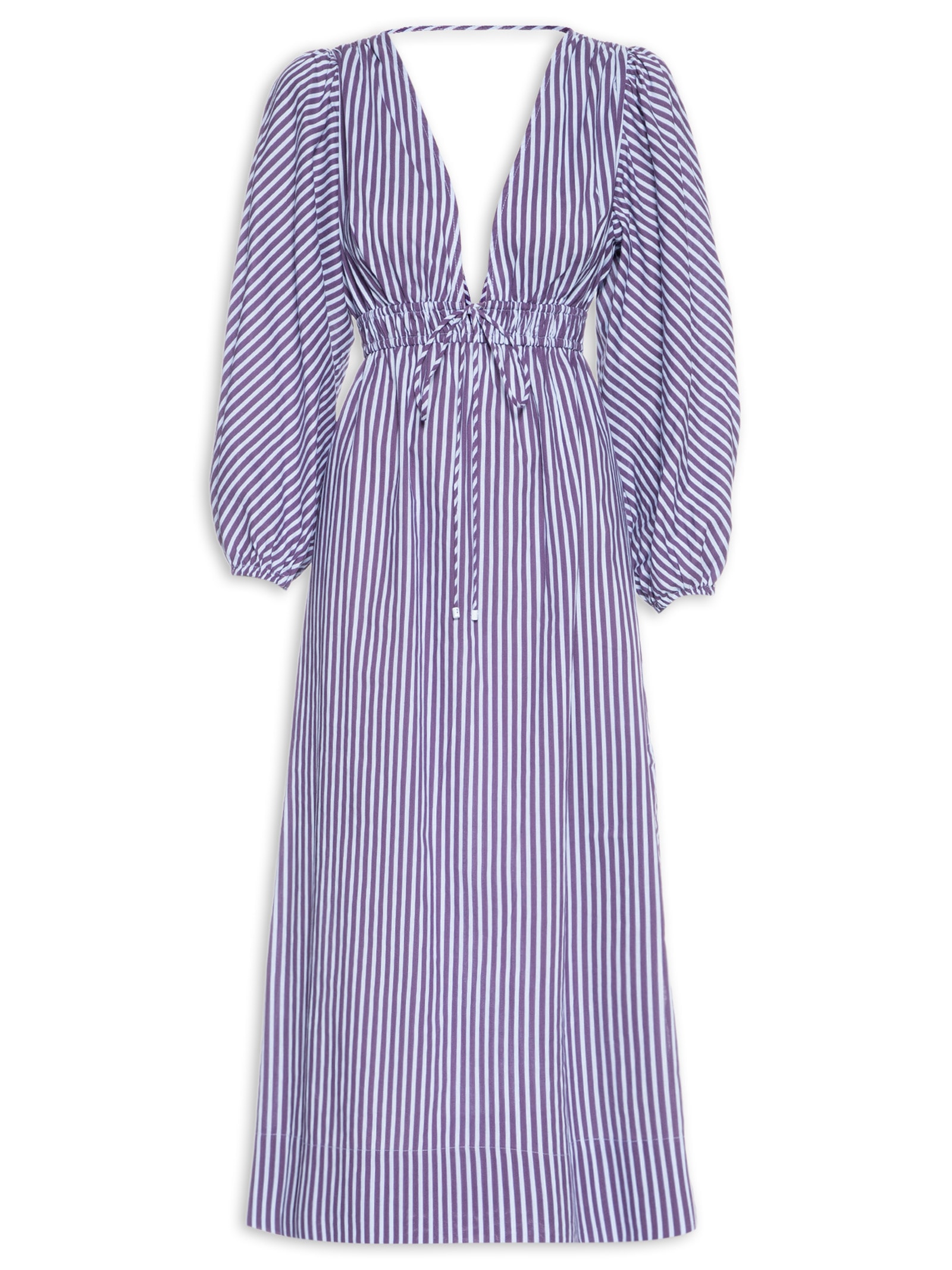 Vestido Midi de Voil Listrado Roxo Animale