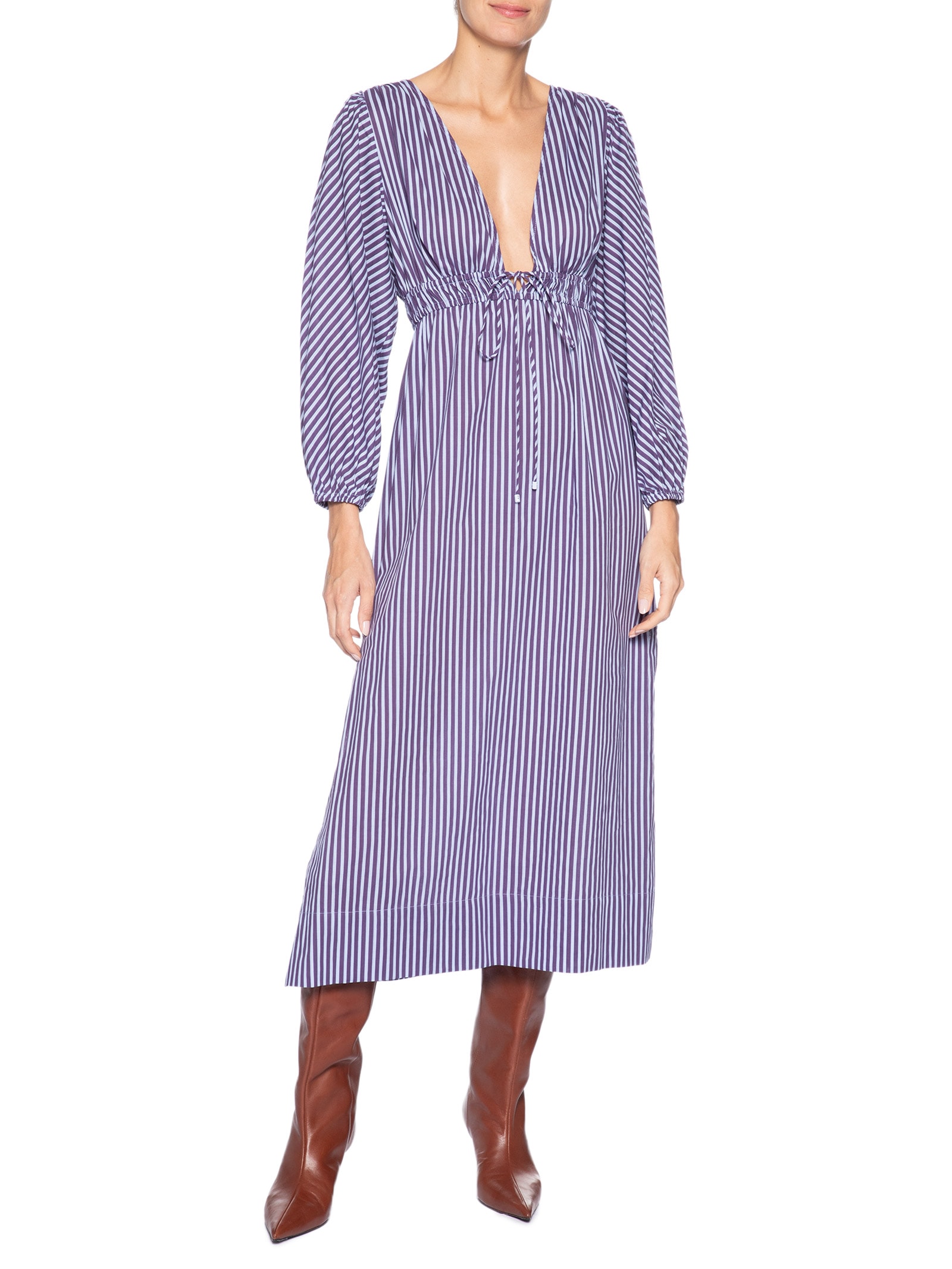 Vestido Midi de Voil Listrado Roxo Animale