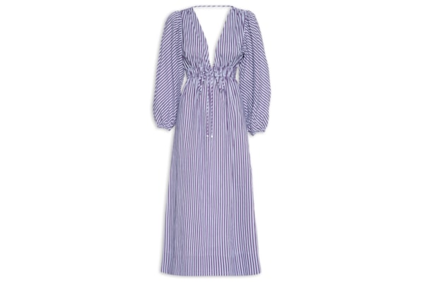 Vestido Midi de Voil Listrado – Roxo