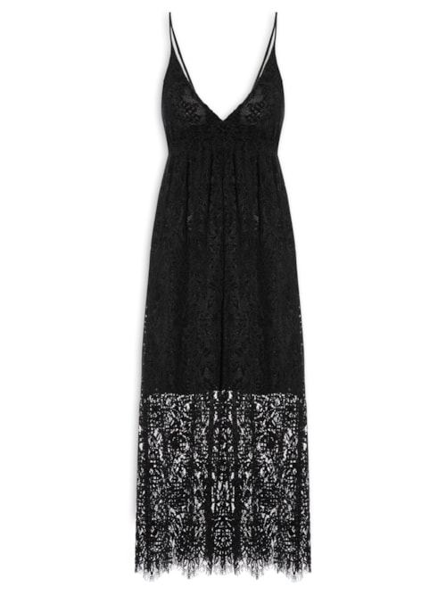 Vestido Midi Decote Alça Renda - Preto