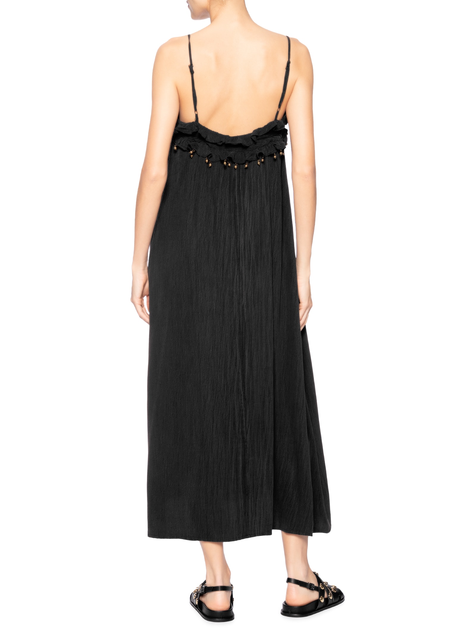 Vestido Midi Decote Babado Preto Maria Filó